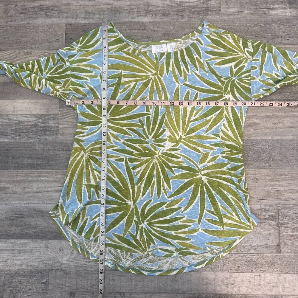 Sigrid Oleson Linen Blend Green Botanical 3/4 Sleeve Top S49 - Picture 3 of 5